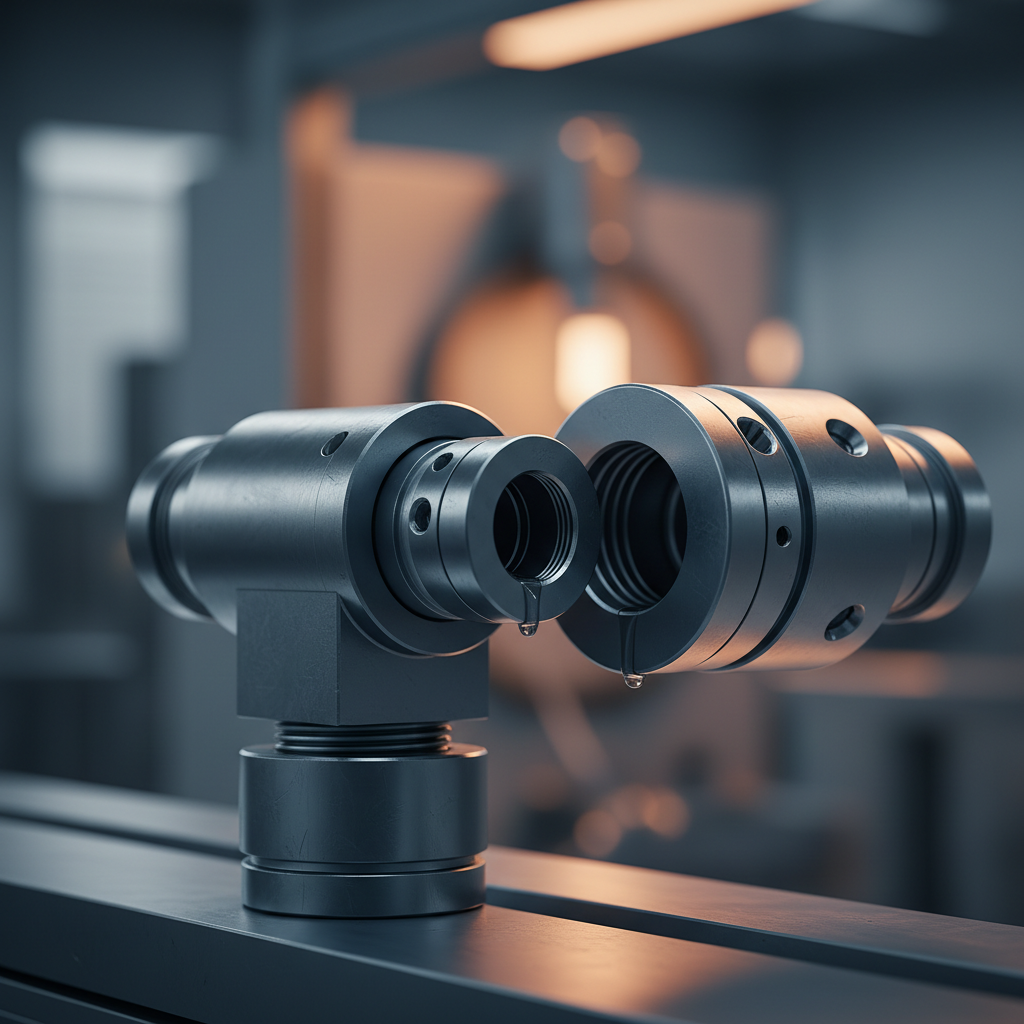 Close-up of flat-face hydraulic quick coupler components